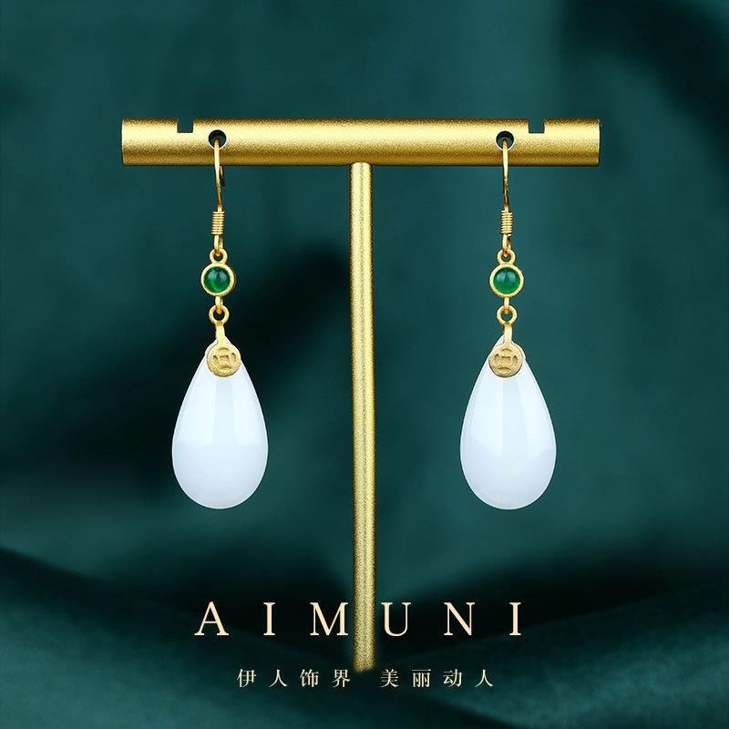 Water Drop Earrings Original New Product Imitation Jade Female Simple Temperament National Style