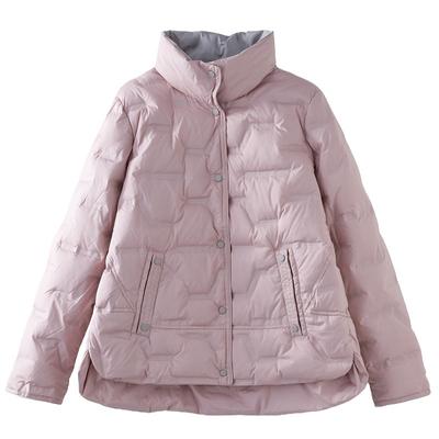 Women Winter Stand Collar Long Sleeve Solid Color Single Breasted Loose Pocket Casual White Duck Down Coat