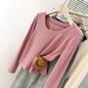 Elegant Women's U-Neck Patterned Knit Top: Slimming Long-Sleeve Base Layer for Spring, Autumn, and Winter