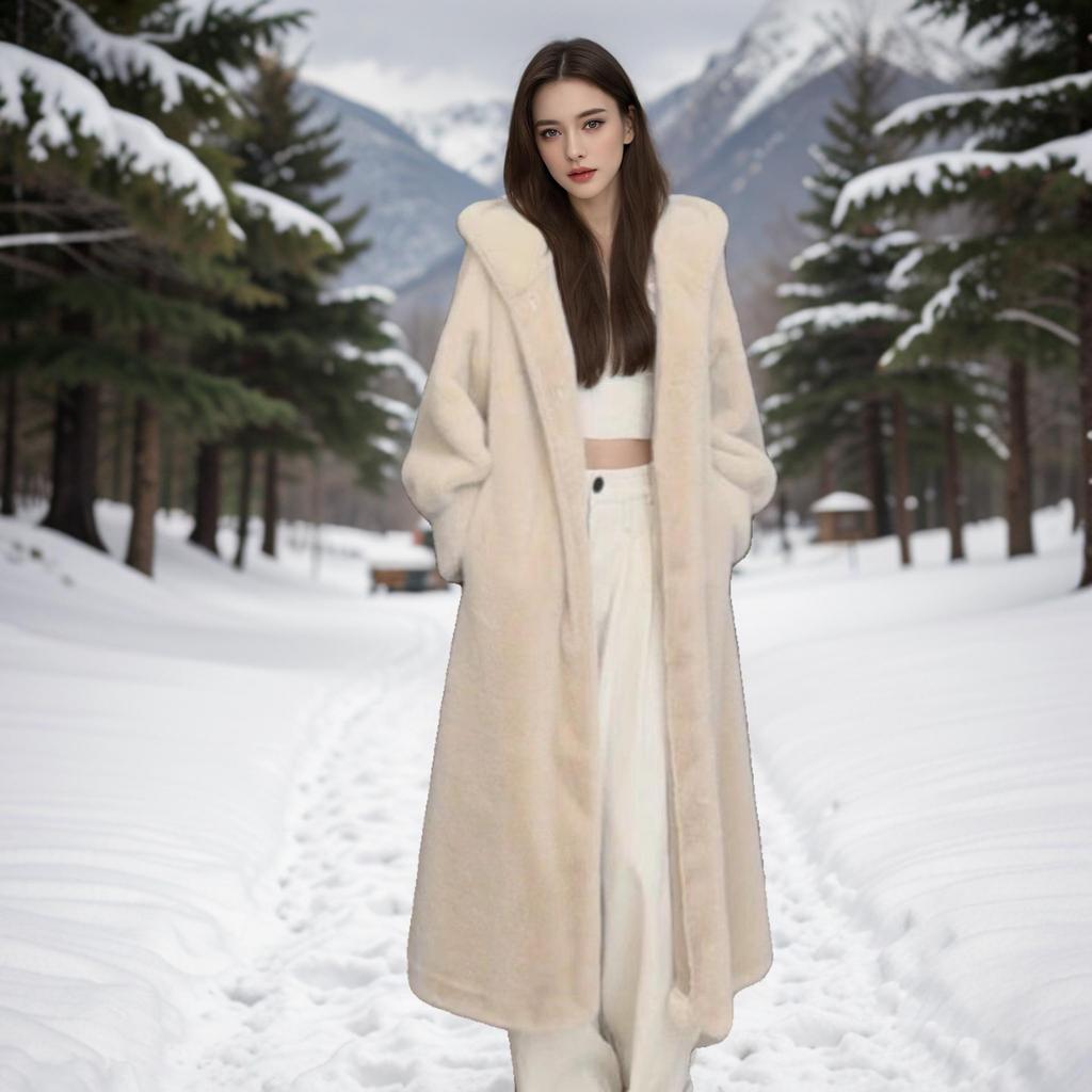 Extra Long Leopard Print Faux Fur Coat - Plus Size Women's Winter Cotton Coat