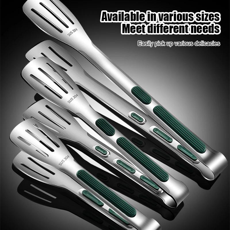 7/9/12inch 304 Stainless Steel Food Clip BBQ Grill Steak Food Clip Silicone Non-slip Handle Bread Tong Party Kitchen Accessories