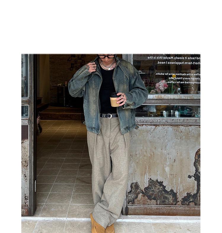 Men's High-End Heavyweight Deconstructed Denim Stand-Up Collar Jacket - Trendy American Retro PUNK Style