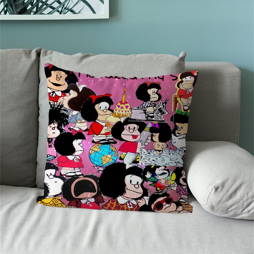 Mafalda Cartoon Cute Pillow Case Sofa Living Room Bedroom Headboard Backrest Cushion Square Cushion Nap Time
