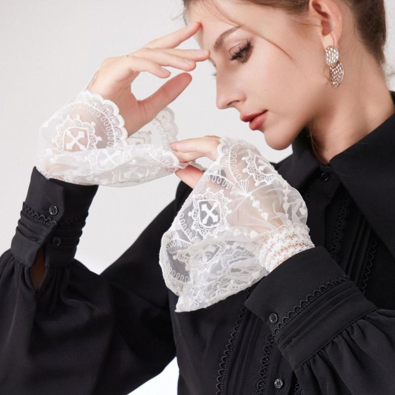 Elegant Women Lace Trim Arm Sleeves Wrist Cuffs Decorative Sleeves Armwear For Office Daily Wear And Formal Event Outfit