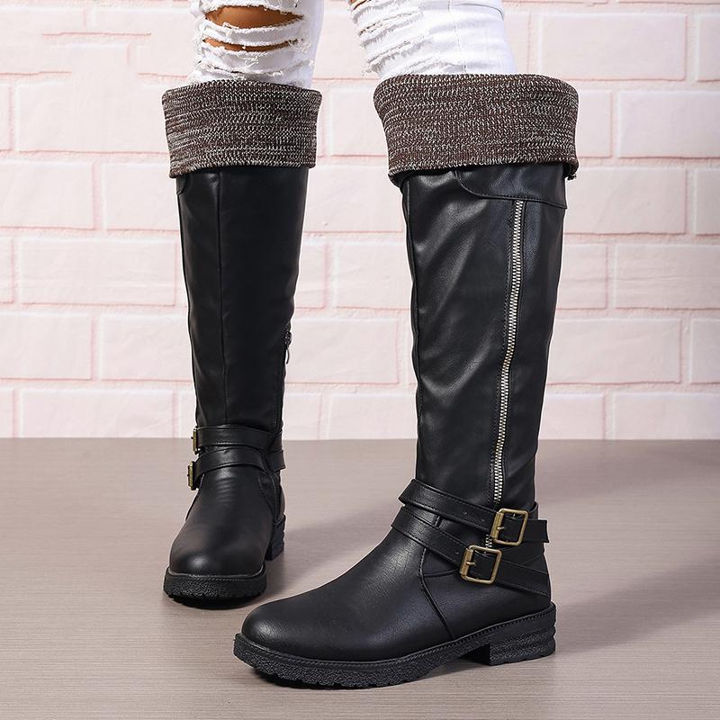 Women's Long Boots In Autumn and Winter, European and American Style, Low Heel, High Top Boots, Plus Size Women's Leather Boots