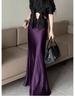 Champagne Satin Fishtail High-End Silk Skirt for Women - Summer 2025