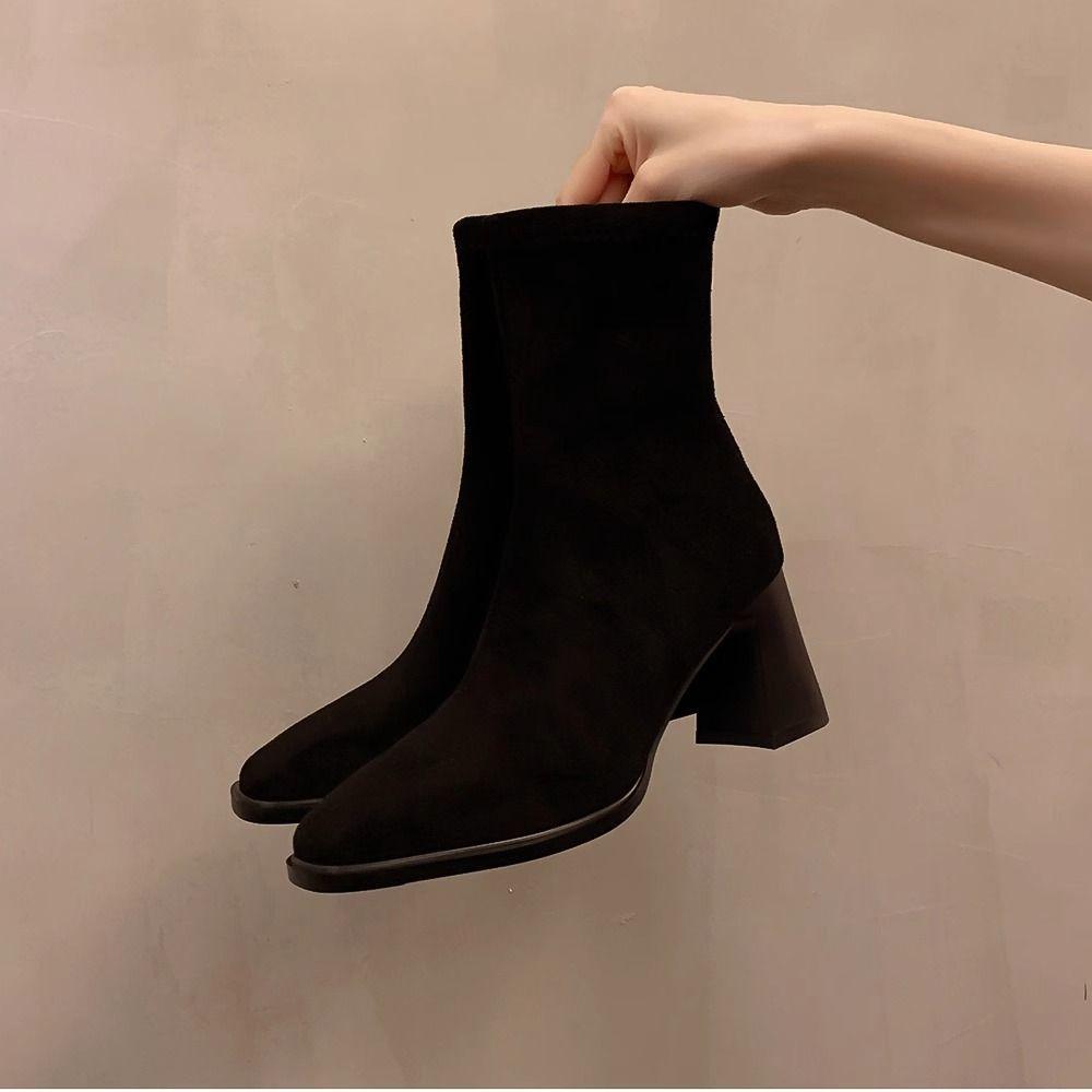 Fashion Suede Warm Square Toe Booties Autumn Winter Heeled Female Short Shoes Comfortable Trend 2025 Women's Ankle Boots on Promotion