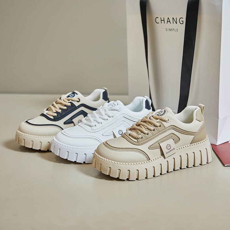 Spring White Shoes New Style Female Students' Thick Sole Height-enhancing Sports Shoes Casual Shoes Street Photography