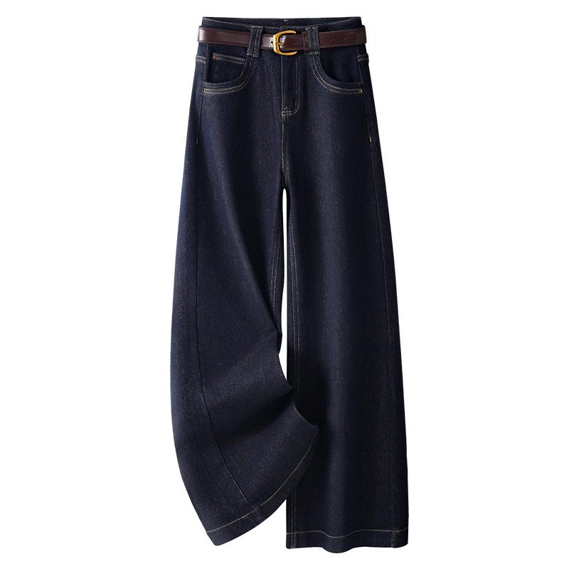

2024 Women s Dark Blue High Waist Wide-Leg Jeans: Slimming, Loose-Fit, Small Size 3XL