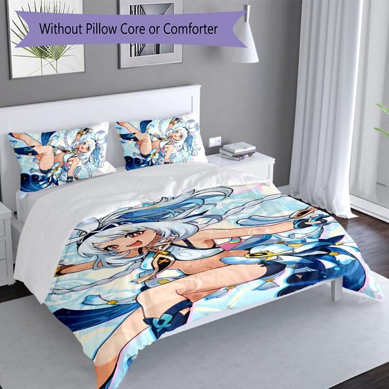 3pcs Genshin Impact Characters Duvet Cover Set, Includes 1 Duvet Cover and 2 Pillowcases,Skin-Friendly&Comfortable Fabric,Suitable Bedding Sets