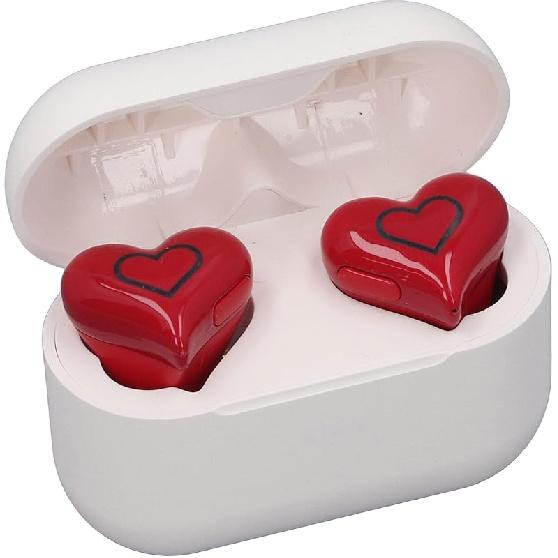 Earbuds, Heart Shaped Cordless Earbuds HiFi Stereo Sound Cute, Stereo Sound Built in Mic 5.3 Cordless Headphones (Red)