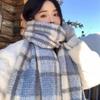 Plush Plaid Wool Scarf Mohair Long Shawl Simple Winter Cashmere Scarves  Autumn Winter
