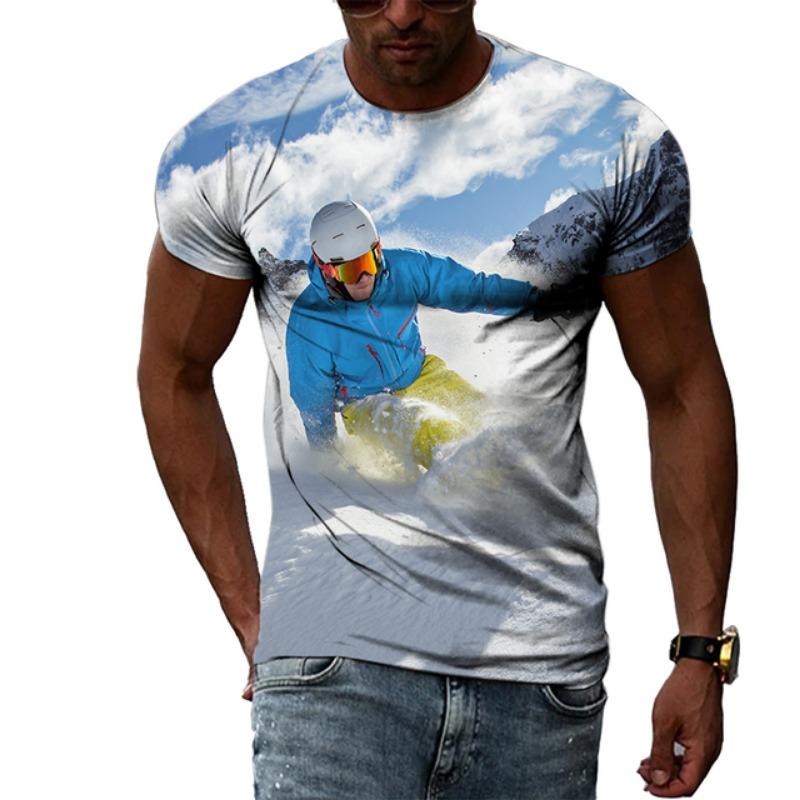 Sommermode Skateboard Sportswettbewerb Ski Herren T-Shirts Lässiger Druck Hip Hop Harajuku Persönlichkeit Rundhals Kurzarm Top