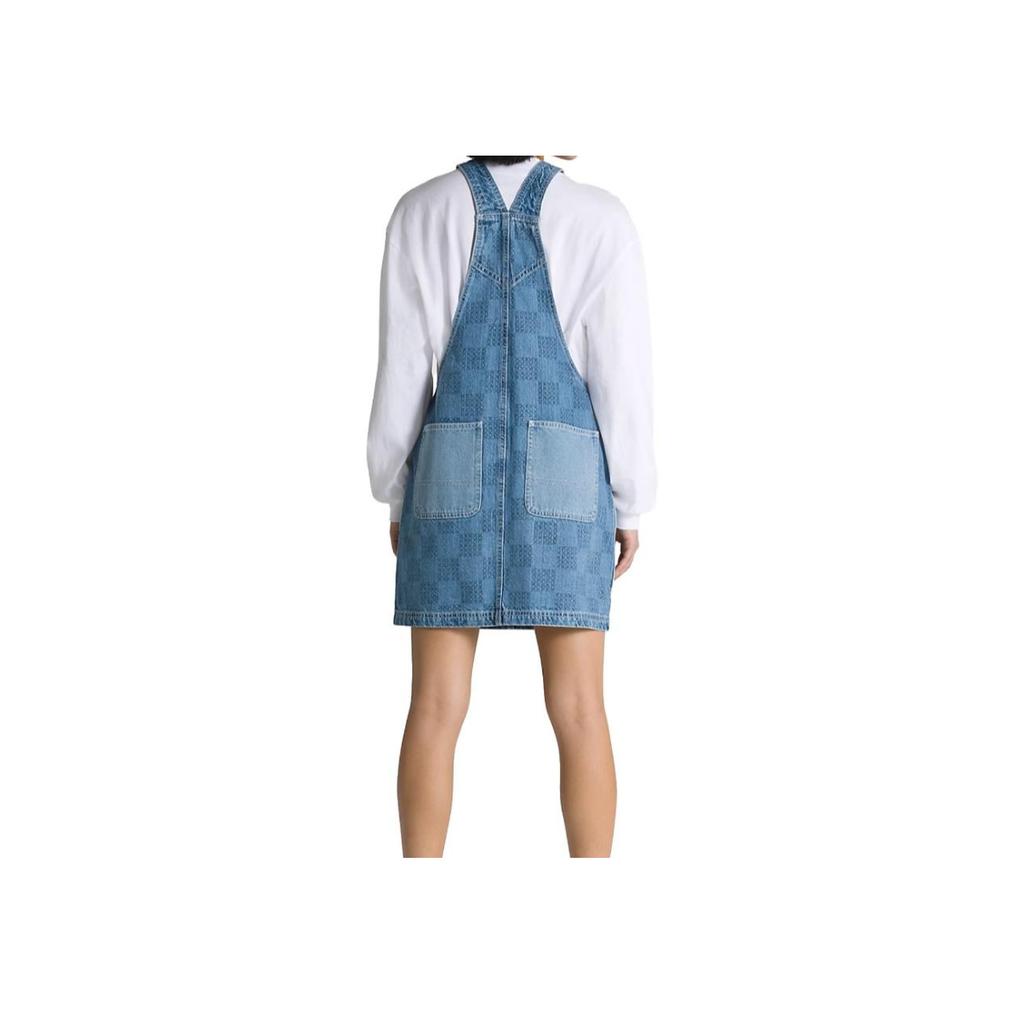 Vans Vestido sem Mangas Jeans Xadrez Bloco de Cores Vestidos Femininos Azul VN00075R7W6