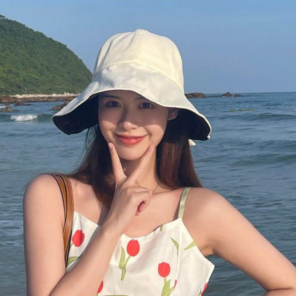 Foldable Wide Brim Hat Windproof Fisherman Hat Women Sunscreen Hats Bucket Cap Photo Props