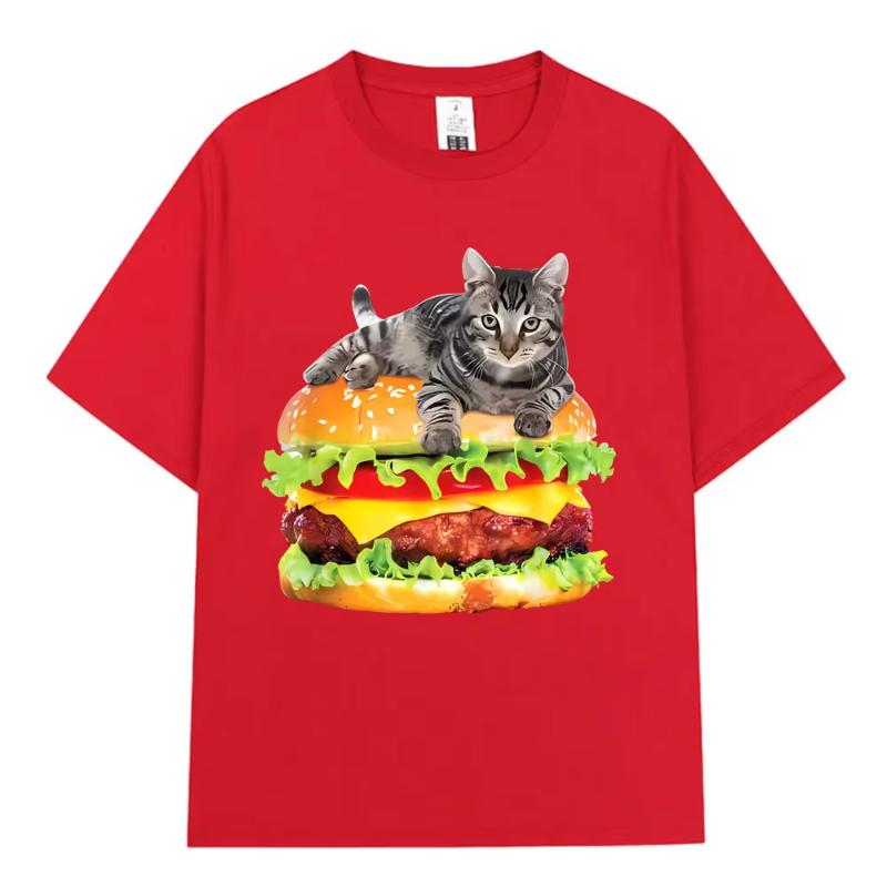 Hamburger Funny Cat Funny Meme TShirt Unisex Women Casual Fashion Vintage T Shirts Summer Cotton Oversized Short Sleeve Tshirts
