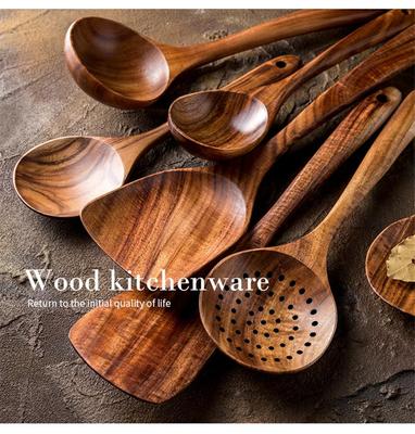 7 pz/set cucchiaio da tavola in legno naturale di teak cucchiaio colino speciale nano schiumarola cucchiaio da cucina kit di utensili da cucina in legno