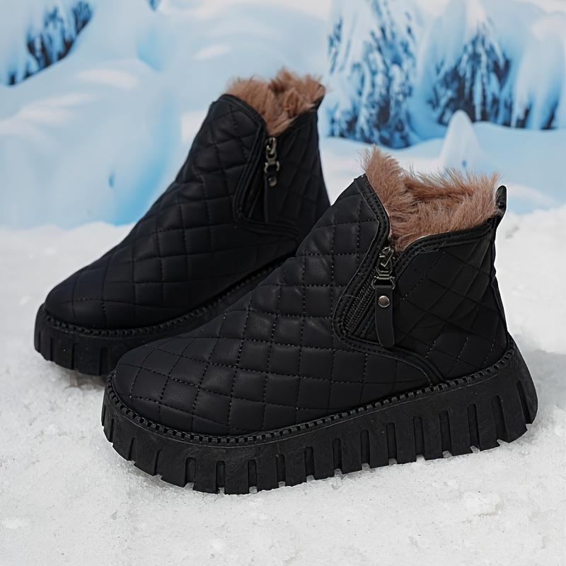 Women's Winter  Boots with Faux Fur Lining & Zipper Closure - PU Cover Round-Toe Ankle Boots with Cushioned Insole & Arch Support