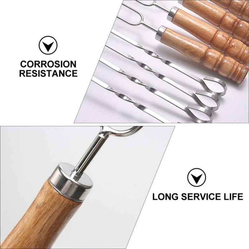 10 PCS/Set Stainless Steel Wire BBQ Skewers Wood Handle Grill Roasting Sticks Outdoor Camping BBQ Tools Storage Bag Kit