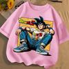 Summer Unisex Pure Polyester Crew Neck T-shirt, Dragon Ball Goku Comic Print,Loose Short Sleeve Tops for Middle and Older Children