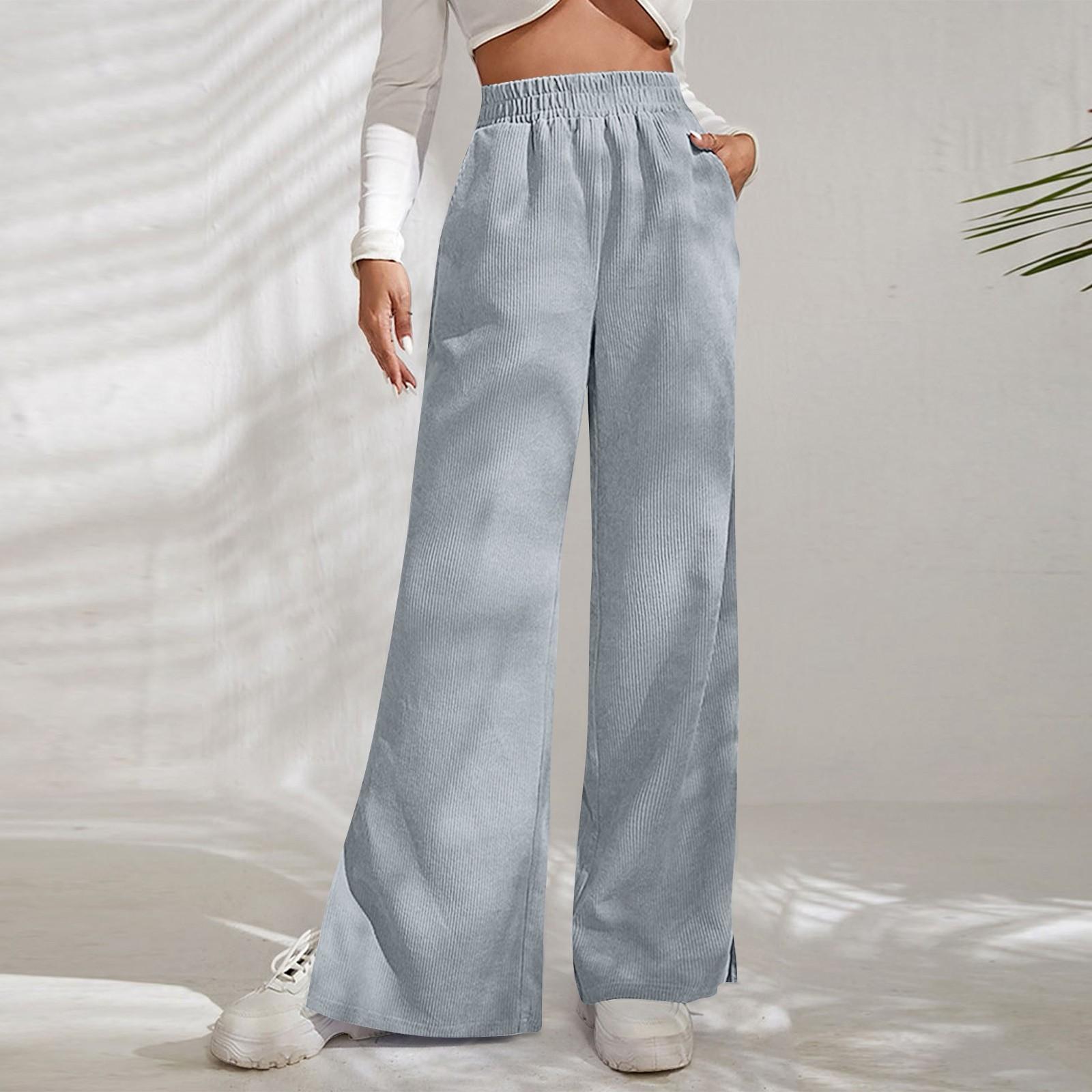 

Новые женские брюки с высокой талией, вельветовые однотонные повседневные брюки с разрезами и подолом S