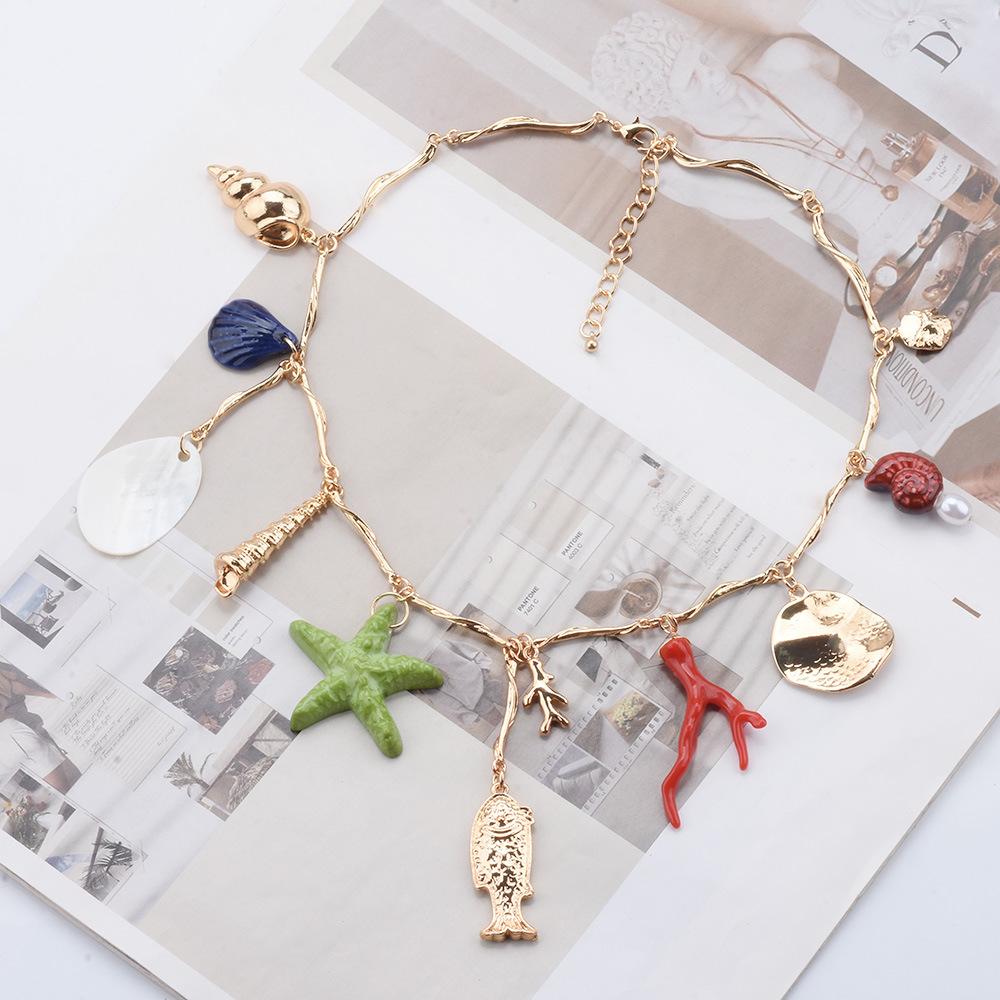 Drip Oil Conch Starfish Alloy Necklace Multi-Accessory Bohemian Jewelry