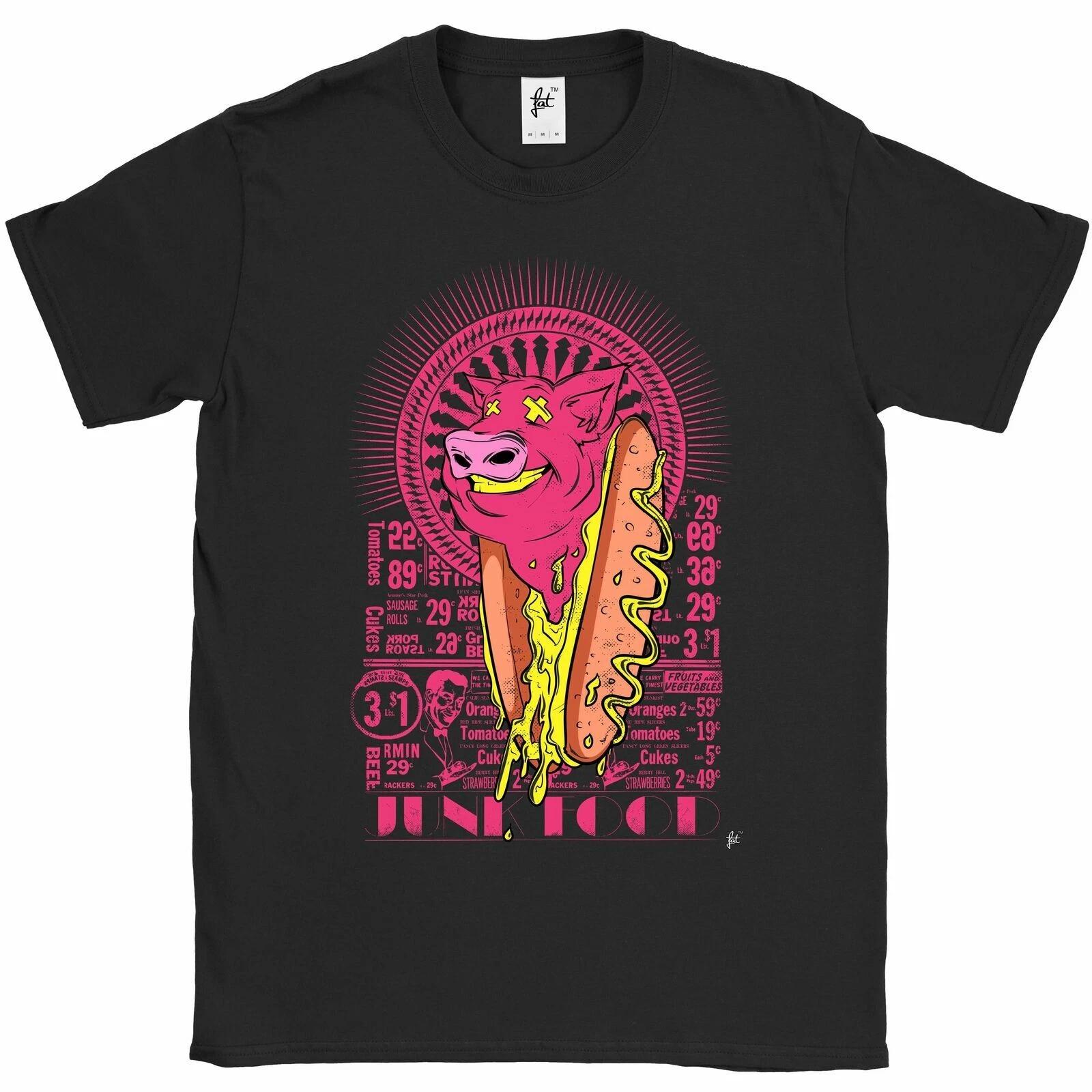 Junk Food Hot Dog Pig In Hot Dog Roll With Mustard Mens T-Shirt XXL