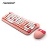 Round Keys Cute 2.4GHz Bluetooth Wireless Keyboard Mouse Set Wireless Keyboard and Mouse Combo for Computer PC Laptop Pink
