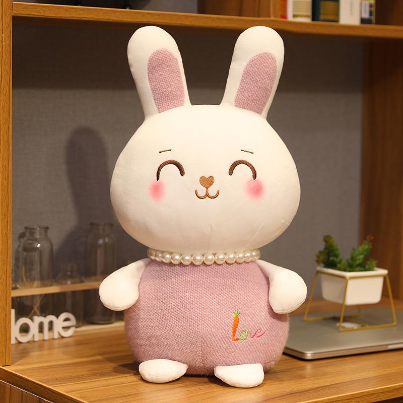 Cute Smiling Pearl Rabbit Plush Toy Soft Stuffed Animal Doll Gift for Baby Girl Birthday Decor