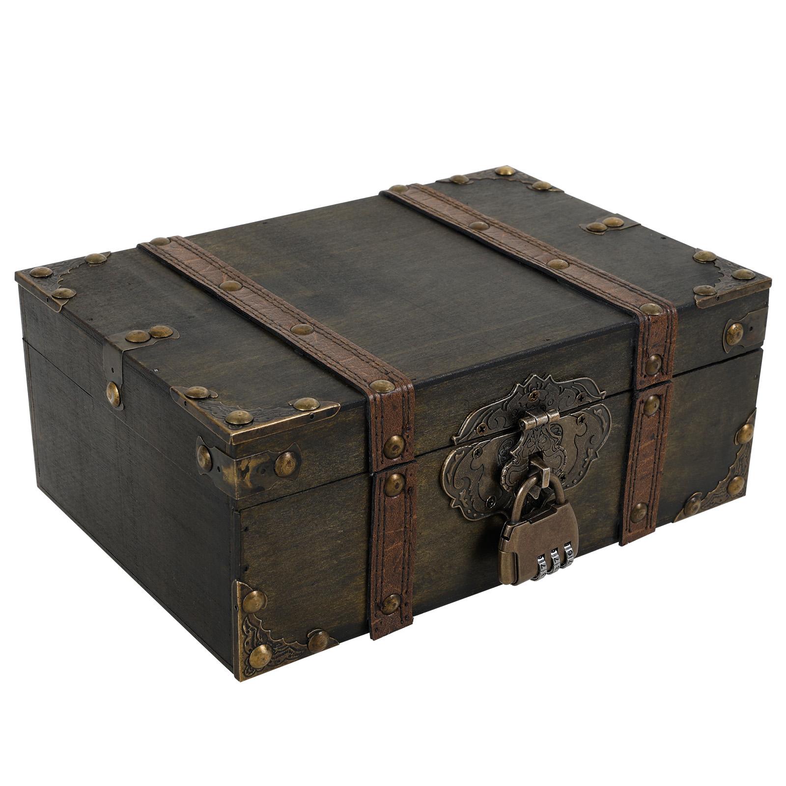 

Vintage Wooden Jewelry Box with Combination Lock Antique Treasure Chest Memory Storage Box for Trinkets Money Keepsakes Photos