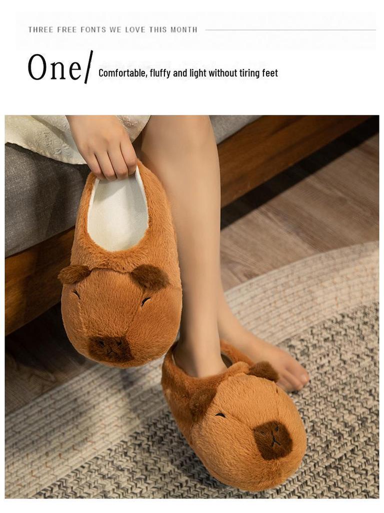 Cozy Capybara Slippers: Warm, Non-Slip Cotton Shoes for Indoor Winter Wear and Doll Play for Girls