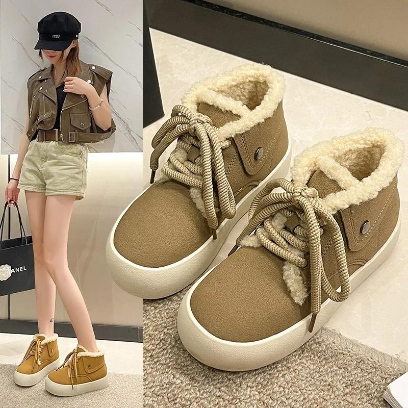 2024 New Hot-selling Comfortable and Versatile Women's Boots Lace-up Flat Heel Warm Winter Comfortable Women's Shoes Zapatos