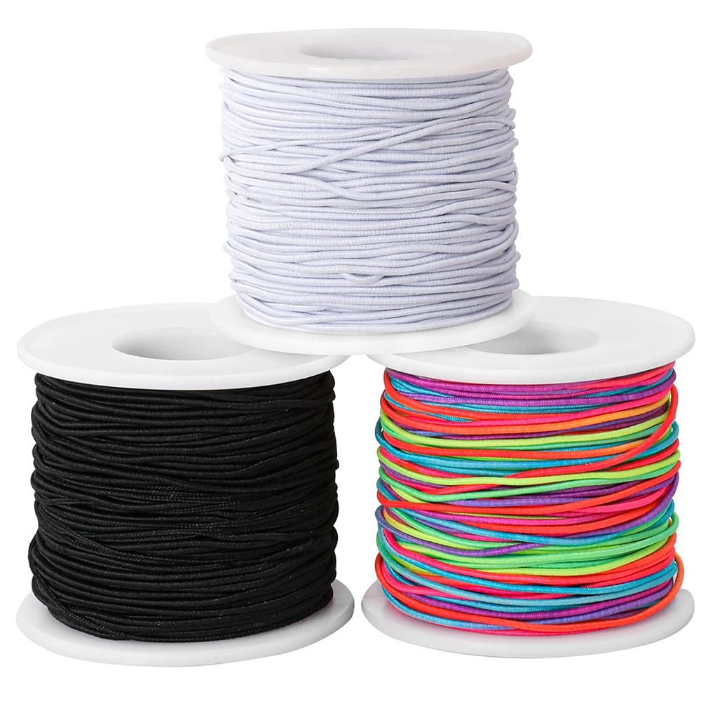 3 Roll Elastic Band Black White Colorful for Bracelets for DIY Jewellery Making