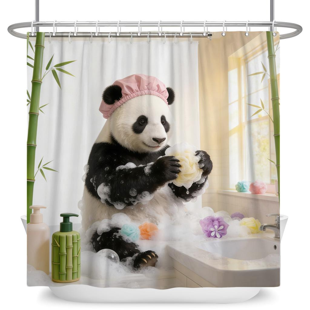 Cute Animals Pets Bathroom Shower Curtains Cat Dog Panda Giraffe Bathroom Decor Waterproof Curtain With Hooks Polyester Curtain