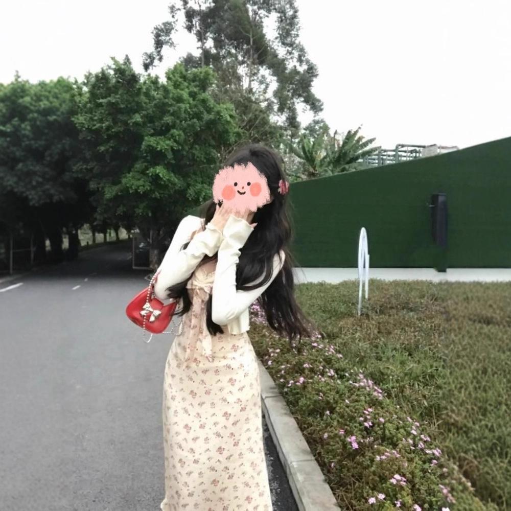 Holiday Style Waist and Thin Pure Desire Wind Sweet Floral Suspender Dress + Cardigan Two-piece Suit Women's Spring and Summer