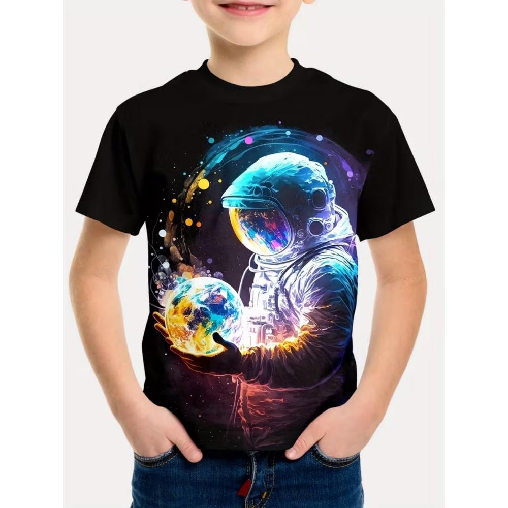 Boys Kids Clothes Stylish Cartoon Space Astronaut Graphic T Shirts Boys Girls Summer Short Sleeve Outdoor Clothes for Children