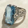 Retro Unique Square Crystal Hollow Carved Silver Color Ring for Women New Luxury Temperament Ladies Party Premium Gift Jewelry