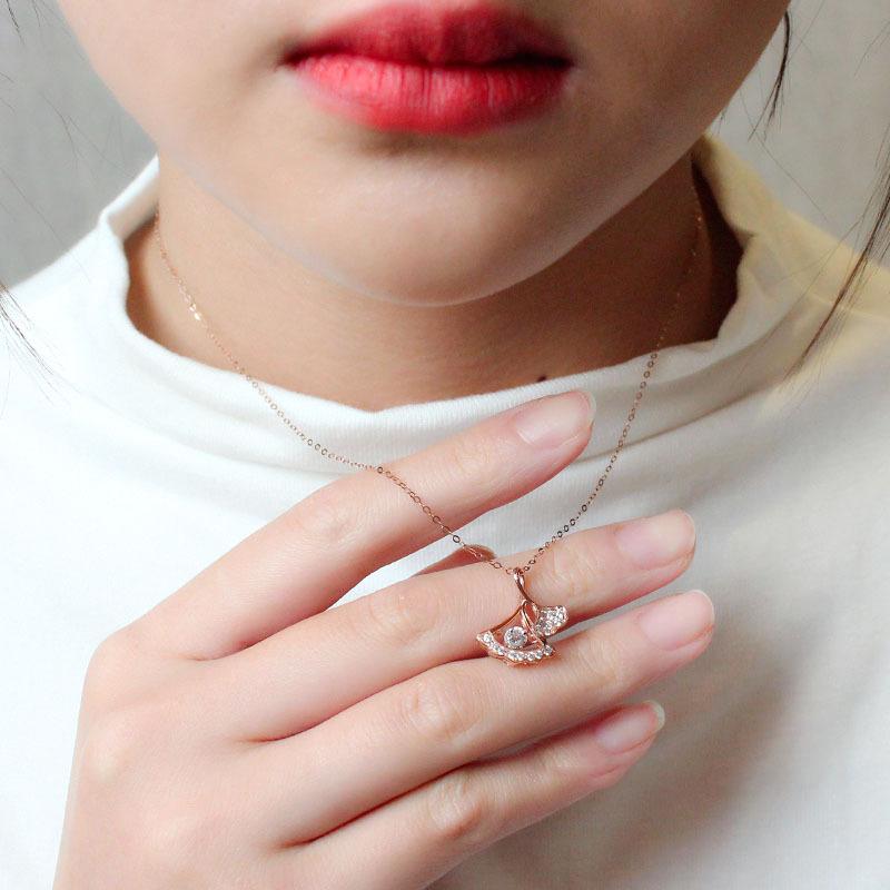 Exquisite Russian Purple Gold Three Lifetimes Lucky Necklace Women'S Niche Light Luxury Smart Diamond Tail Ginkgo Leaf Pendant