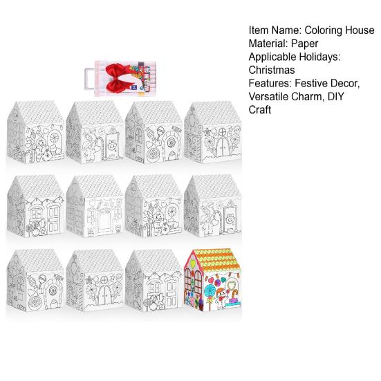 12 ks Vánoční omalovánka domeček DIY řemeslná sada s 24 barevnými fixami Živé sváteční ozdoby Vánoční domácí dekorace