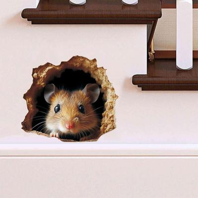 3D Mouse Wall Decal Realistic Rat Hole PVC Sticker with 3D Effect for Laptops Cars Furniture Bedroom Wall Decoration