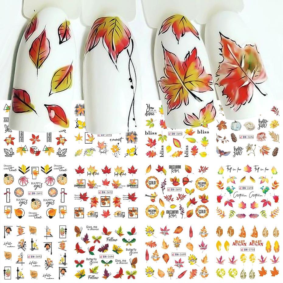 Nail Art Watermark Sticker Ins Blockbuster Autumn Gold Fallen Maple Leaf Nail Transfer Sticker
