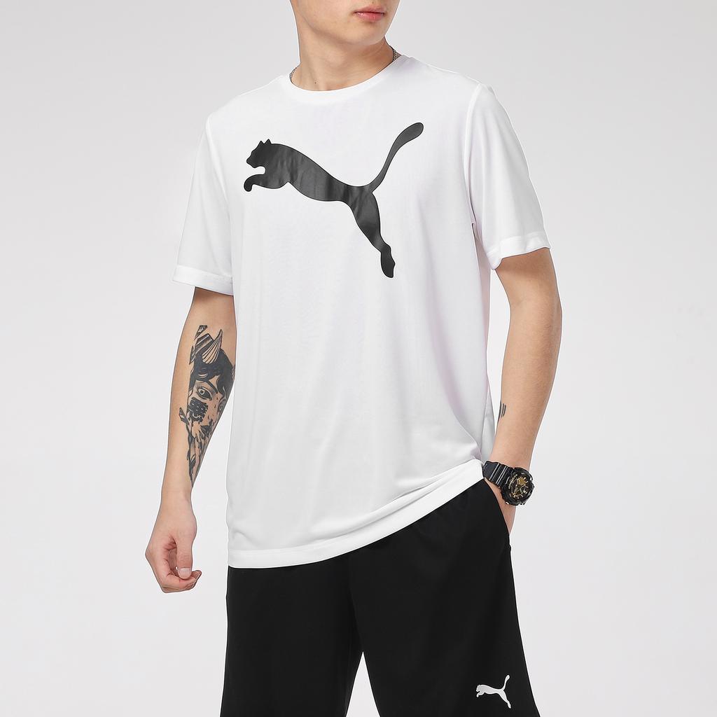 Puma Large Logo Print Sports Crew Neck Short Sleeve T-Shirt Men Tops White 588860-02