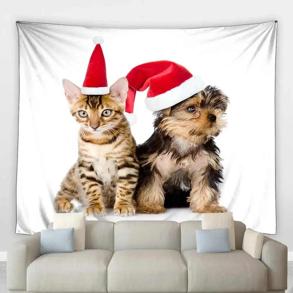 Weihnachten Niedliche Katze Wandteppich Schlafzimmer Wohnzimmer Zuhause Weihnachten Dekorative Wandteppich