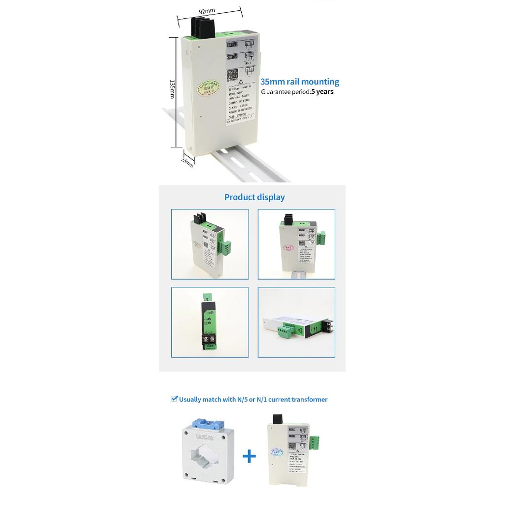 Zero and Span Adjustment 0-500VAC Voltage Transmitter Transducer with 0-10v 4-20ma 0-5v Output AC Voltage Sensor