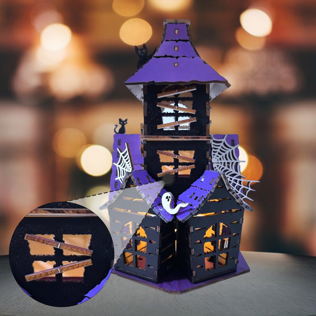 Halloween Haunted House DIY Kit Wooden Castle for Bedroom Entrance Fireplace Wooden Castle House 3D House Puzzle Toy