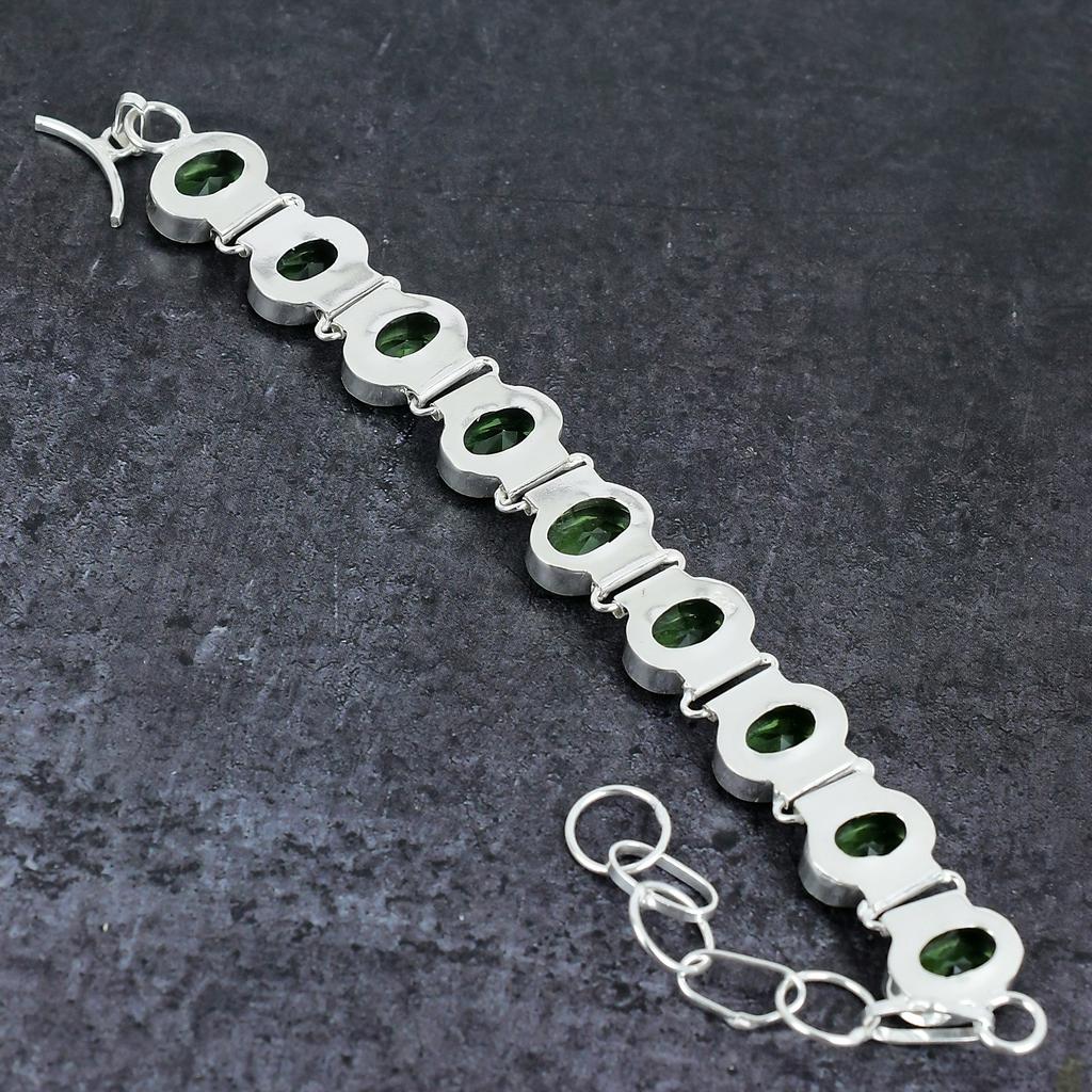 Natürlicher Tsavorit Edelstein Handgefertigtes 925 Sterlingsilber Armband 7-8" i3A07