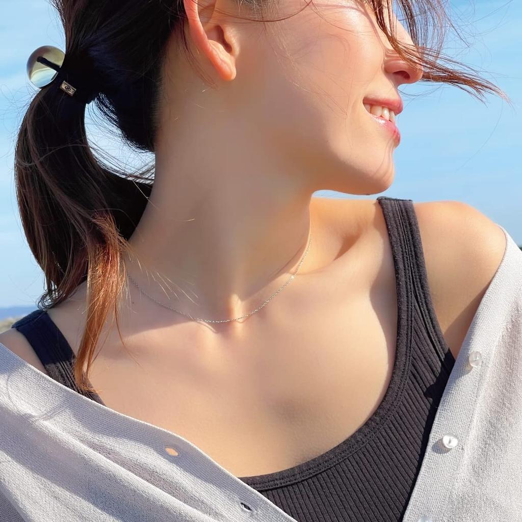 Surgical Stainless Steel 45cm Chain Only Slide Pin Chain Necklace Simple Necklace for Women [Piena] (Pink Gold)