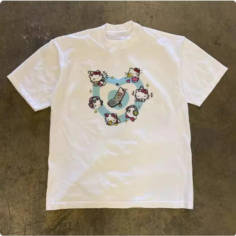 

Sanrio 2026 Summer Comic Form Hello Kitty Image 100 Cotton Printed Casual Tshirt Adult Children Parentchild Top Casual Wear S