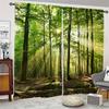 2pcs Nature Green Forest & Sunbeam Pattern Curtains Designed for Light Blocking Premium Material Suitable for Living Room Be