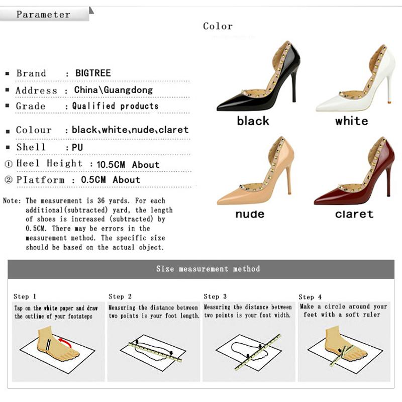 Sexy Women Pumps Rivet Design High Heels Women 10.5 CM Stiletto Patent leather Ladies Pumps Luxury banquet shoes Plus Size 43
